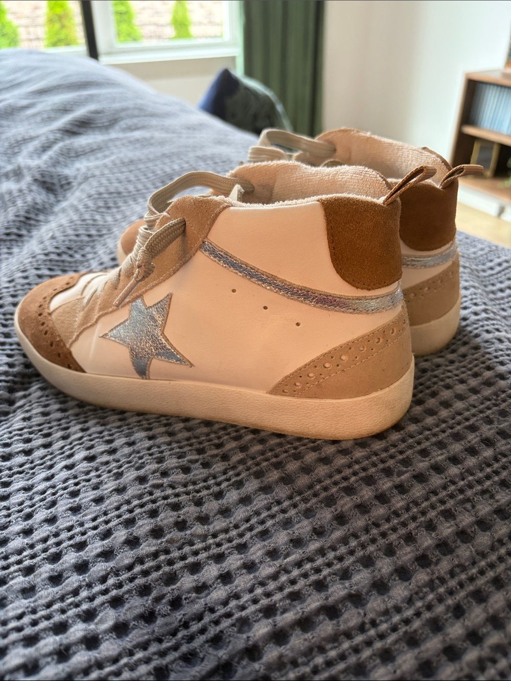 KellParker Cream and Tan Suede-Trim High-Top Sneaker - Picture 3 of 6